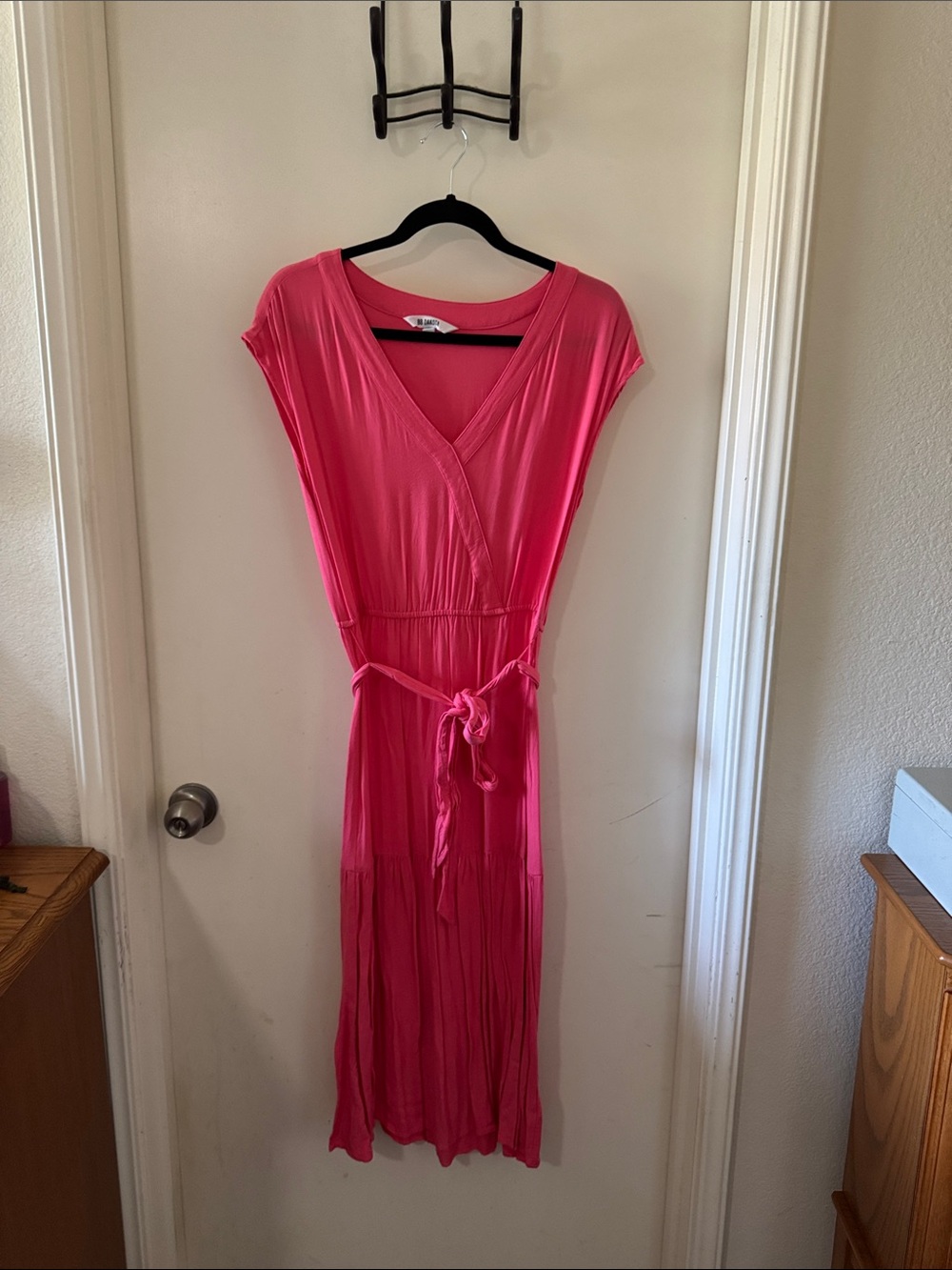 BB Dakota Pink Wrap Midi Dress with Tie Waist